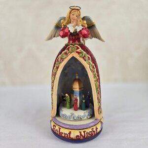 Jim Shore Silent Night Angel Music Box Interior Light Nativity Scene Heartwood
